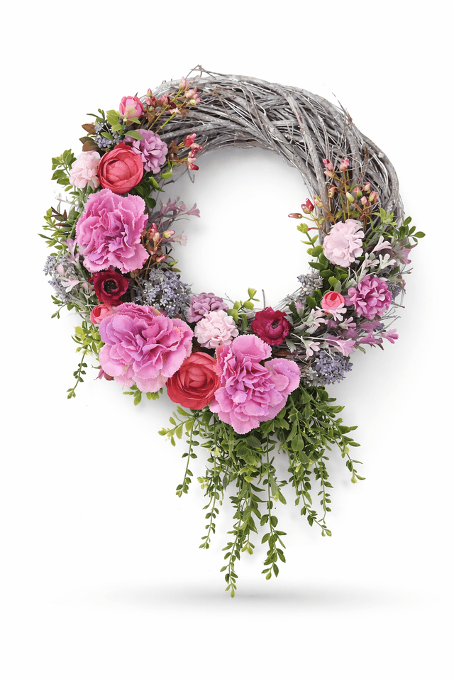 Spring wreath made of artificial flowers